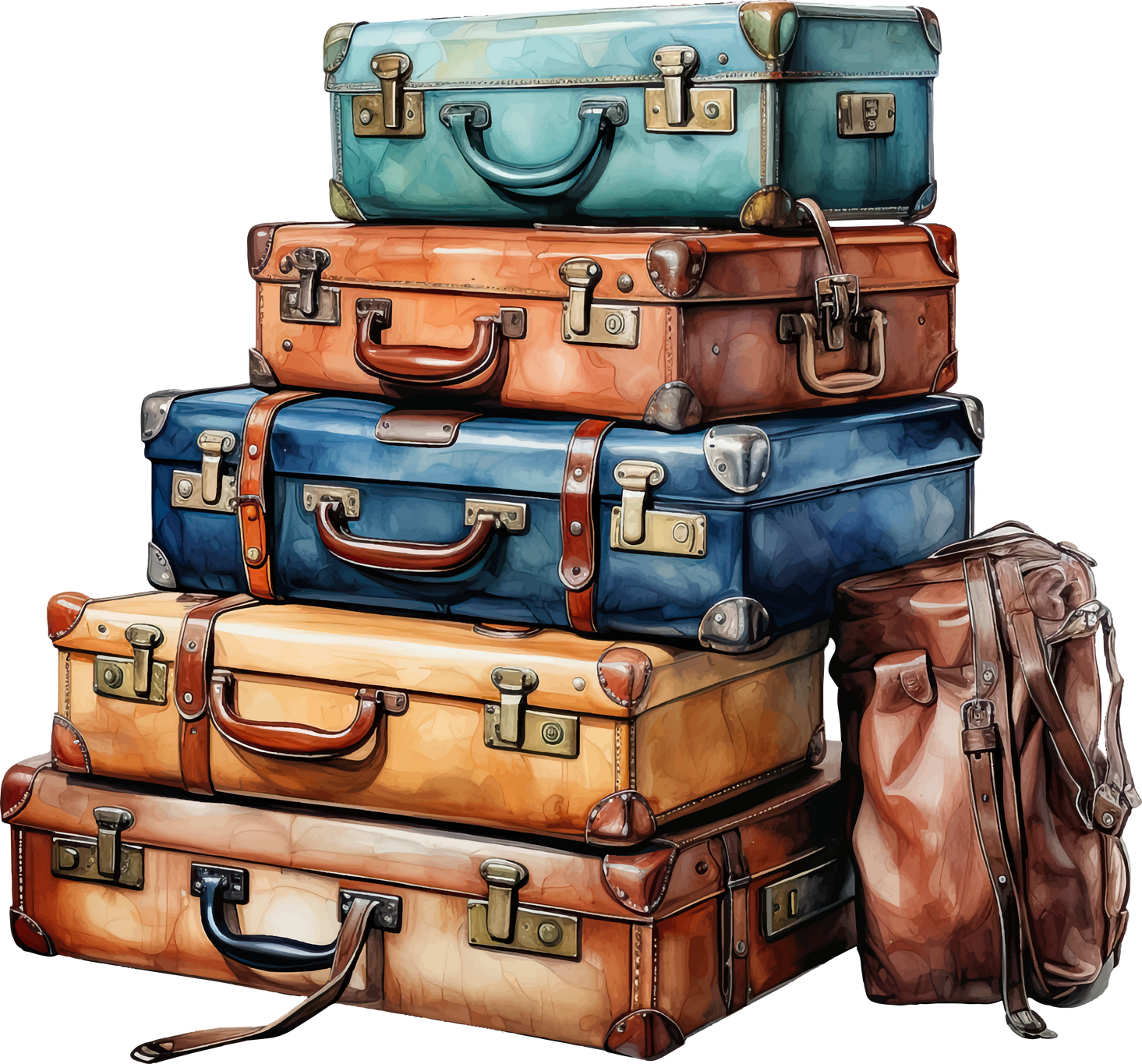 stacks of suitcases luggage travel watercolor illustration